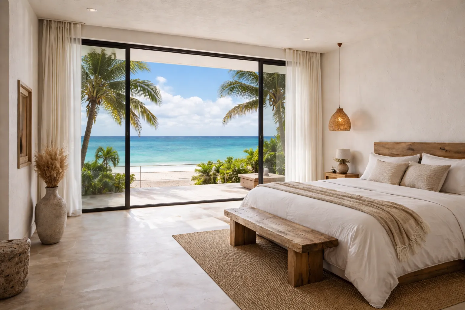Habitación con vista panorámica al mar y bañera exenta, hotel Brisa Caribe Tulum